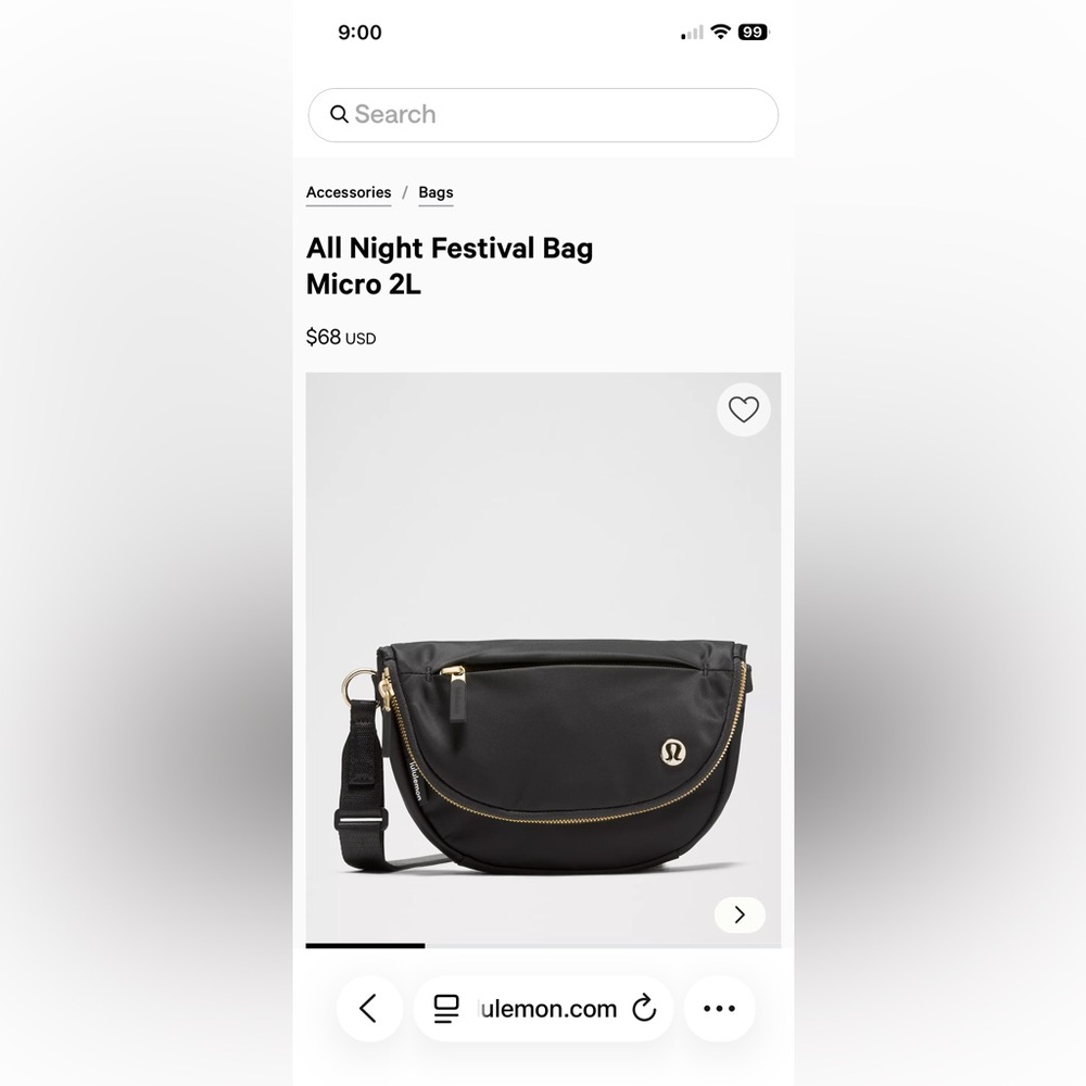 lululemon athletica Black and Gold festival bag